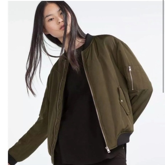 Zara Jackets & Coats Zara Nylon Bomber Jacket Olive Green Poshmark